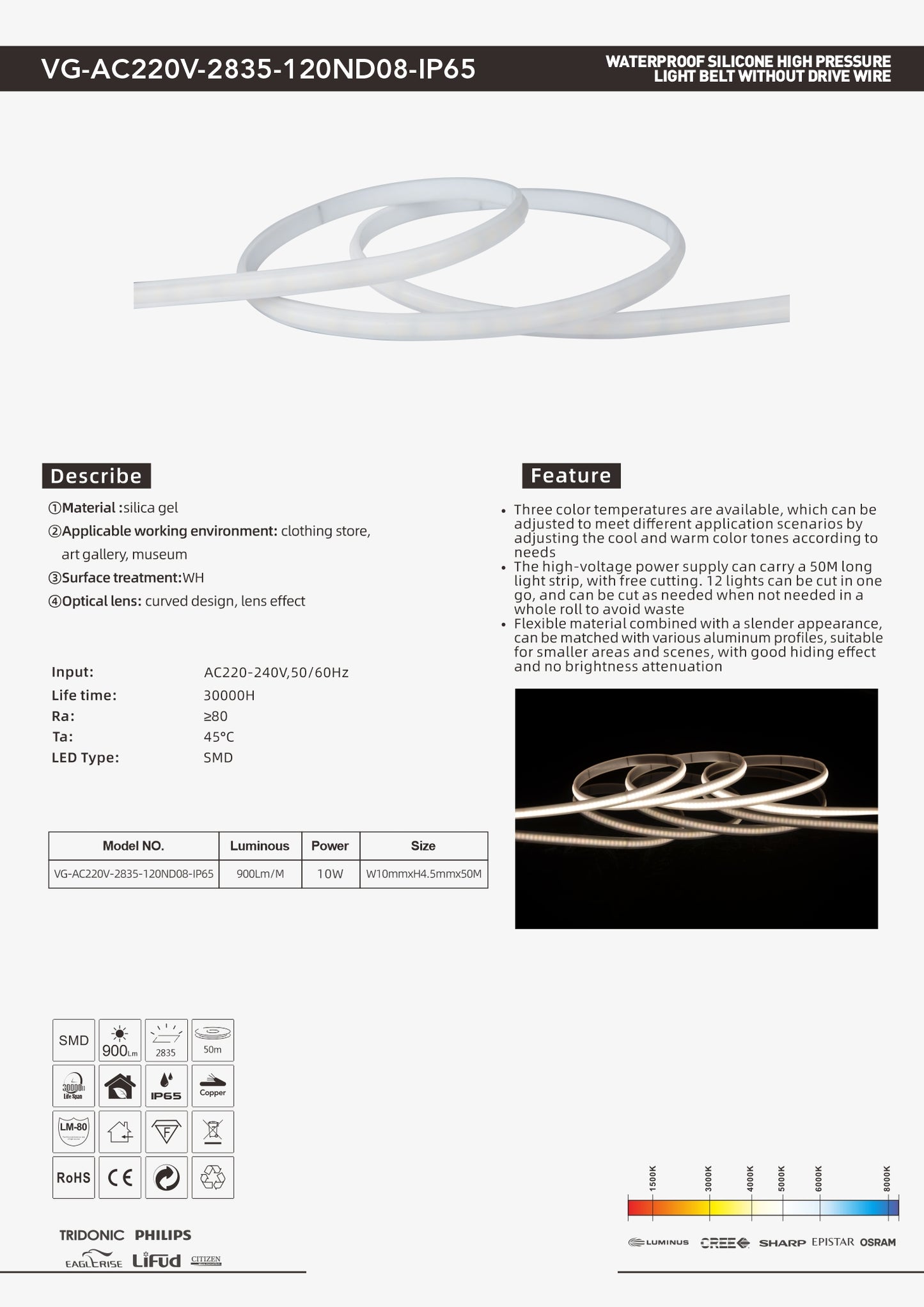 VG-AC220V-2835-120ND08-IP65 50m/roll